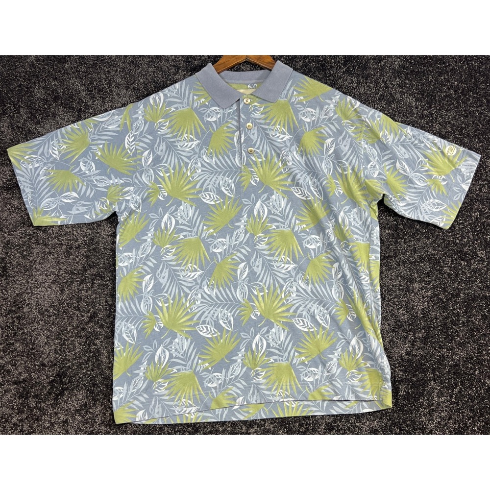 Vintage Cutter & Buck Medium Mens Polo Tropical‎ Leaves Misty Creek Country Club